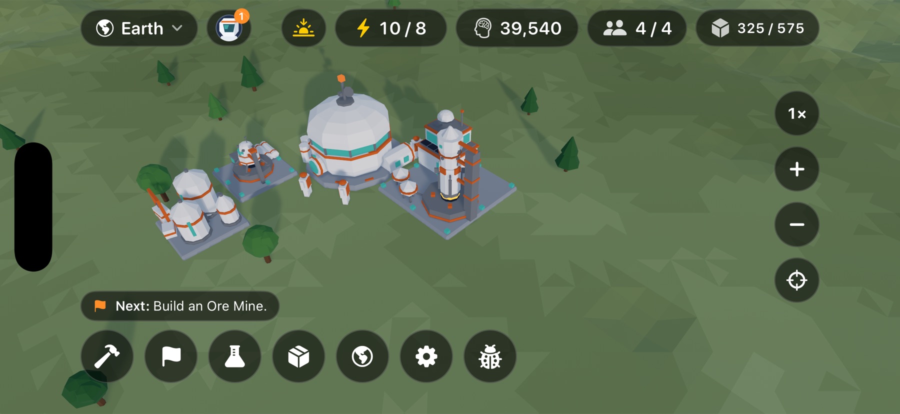 An Earth base at dusk with the launch site standing beside the HQ