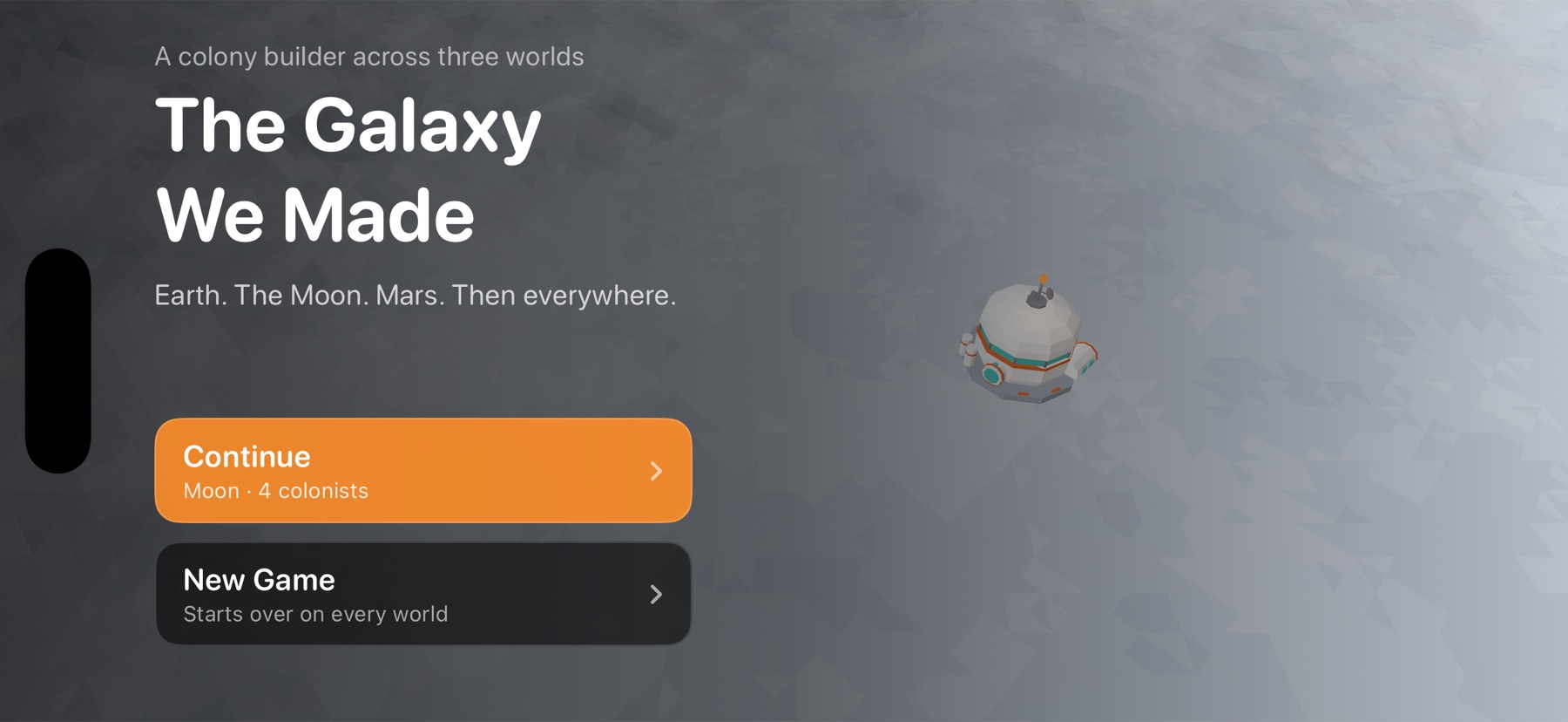 The start screen over a Moon base